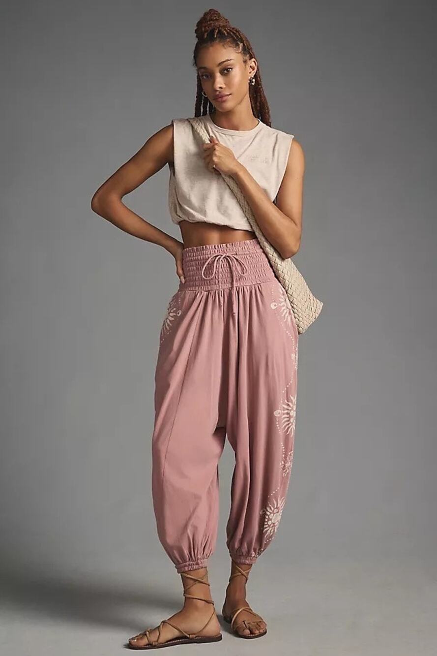 Daily Practice by Anthropologie Dusty Rose Boho Smocked Balloon Pants Medium